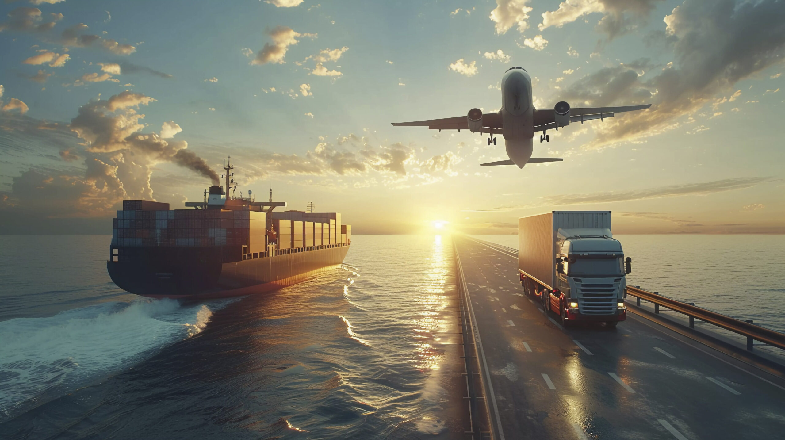 an image depicting sea, road and air freight